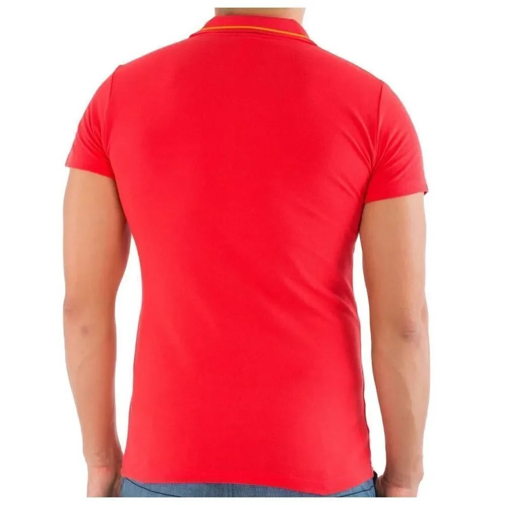 New Just Cavalli Men US XXS / EU 44 Polo T-Shirt Red Cotton Tiger Badge - Picture 4 of 4